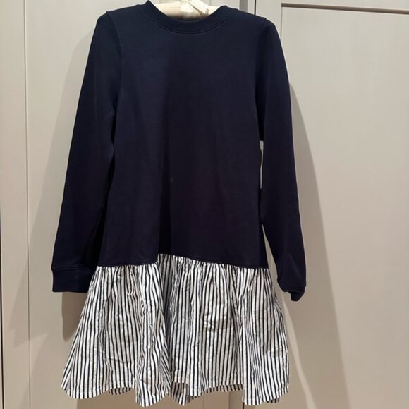 Women's Navy and White Striped Sweatshirt Dress - Picture 3 of 7